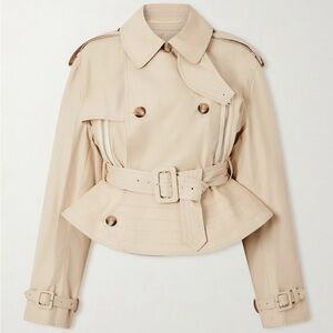 Evelyn leather-trimmed cotton-blend gabardine jacket